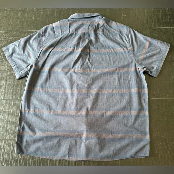 ROWM Short Sleeve Button Front Shirt Men's Large 100% Cotton Blue Striped - Picture 2 of 6